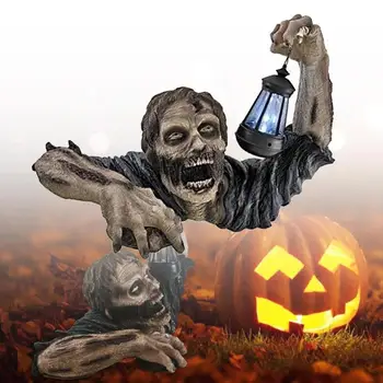 1 peça de Resina Crânio Estátua Impermeável Bateria Operado Resina Crânio de Halloween Estátua Com a Lanterna de Jardim Assustador Quintal Sinais do Gramado Deco
