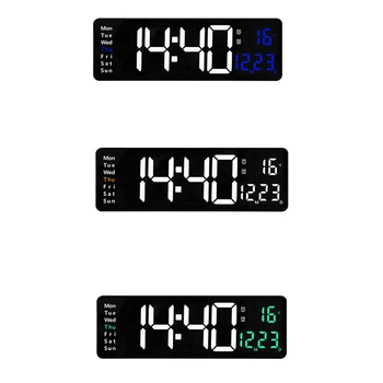 1 Peça Digital do DIODO emissor de Parede Relógio de Parede, Relógios de Temp Data de Semana de Exibição Dual Eletrônico de Alarmes Tabela Com Controle Remoto Verde