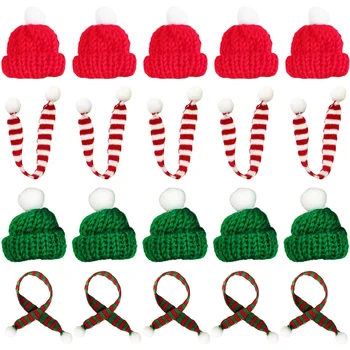 20 Pcs De Natal Mini Chapéu De Santa Pequenos Chapéus De Artesanato De Natal Em Miniatura Cachecol De Fios Boneco De Neve