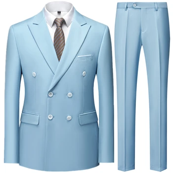 2023 Moda de Nova empresa, masculina Casual Boutique Double Breasted Terno Calças / Homem do Terno de Negócio Jaqueta Blazer Casaco Calças de 2 peças do Conjunto de