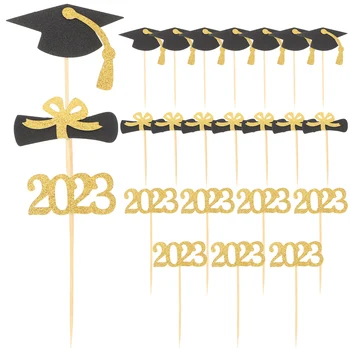 24Pcs 2023 trabalho de Graduação Cupcake Toppers Decorativa Cupcake Adornam Graduação Bolo Pega Bolo Decorações Para Festa de Formatura 2023