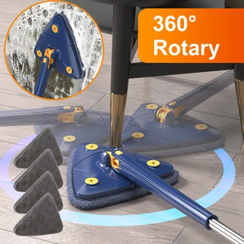 360° Mop Mop Limpeza, Use Telescópica Seco Rotação Giratória De Absorção De Água Mop Triângulo Torcendo Squeeze Rotativo Lar