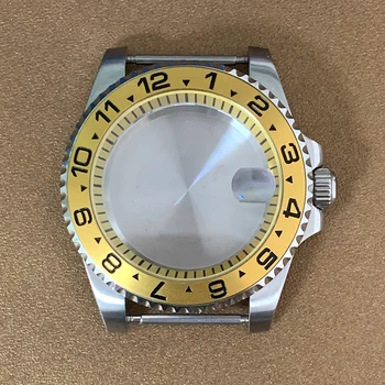 40mm NH35 Caso Relógio de Aço Inoxidável Caso Amarelo Anel Interno com Vidro de Safira Bisel de Cerâmica Peças para Seiko MOD Assistir Acessórios