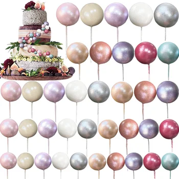5pcs Madrepérolas Pigmentos Bola de Bolo Topper DIY Perolado Bola de Inserção de Cupcake de Sobremesa de Decoração de Festa de Casamento, Decoração de Suprimentos