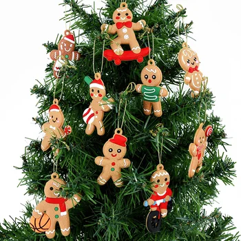 6/12pcs biscoito de Natal Pendurando Enfeites Gingerman Árvore de Natal Pingentes Garoto de Presente de Natal 2023 Casa Novo Ano de 2024, Decoração
