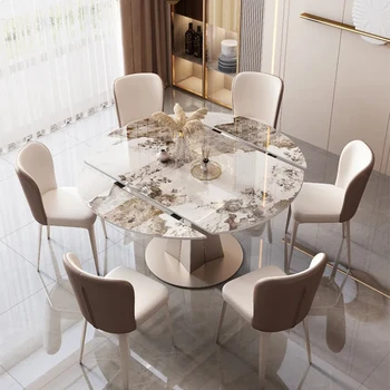 6 Lugares Mesa de Jantar Para o Restaurante Personalizado Pedra de Mármore Redonda Mesa de Cozinha Com mesa Giratória de Móveis Domésticos