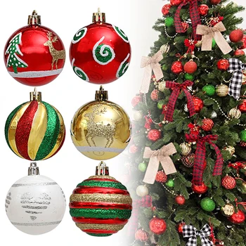 6PC/Caixa de Pinheiros de Natal Enfeite de Árvore de 6cm Árvore de Natal Pendurado Bola Pingente Vermelho, Verde, Bola de Ouro Enfeites de Ano Novo Decoração