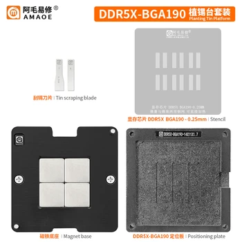 Alta qualidade BGA Reballing Estêncil Kit para DDR5X BGA190 buraco Quadrado aquecimento direto BGA Modelo de Plantação de plataforma