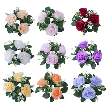 Artificial Rosas Vela Anéis de Grinaldas de flores Pequenas Coroa Pilar de Suporte de Vela para o Halloween Natal Janela de Mesa de Casamento