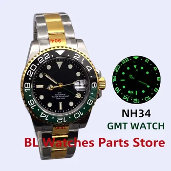 BLIGER NH34 Duas cores de Bisel de Cerâmica GMT Relógio 40mm Bidirecional Giratória 120 Cliques Verde Luminoso Vidro de Safira Impermeável