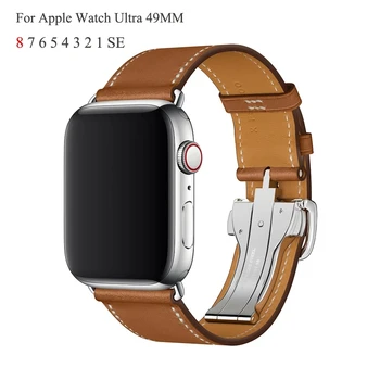 Bracelete para Apple Relógio Ultra Banda 8 7 6 5 4 3 2 SE Pulseira de Couro Genuíno da Apple Assista 49 44 45 44 42 40 38 para o iWatch Correia