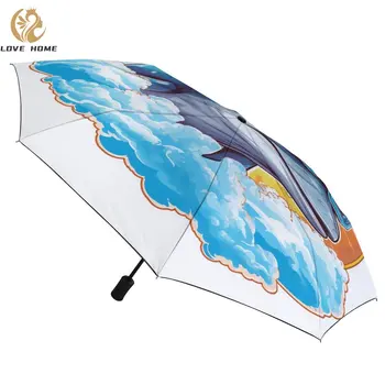 Dolphin 8 Costelas Automática Guarda-chuva Gráfico de Vetor Bonito Casaco Preto Guarda-chuva Portátil Sol e a Chuva, guarda-Sóis para Masculino Feminino