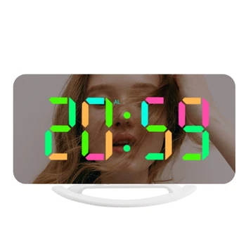 Espelho de LED Relógio Eletrônico com 2 USB Decoração de Casa Moderna Digital, Relógio Despertador