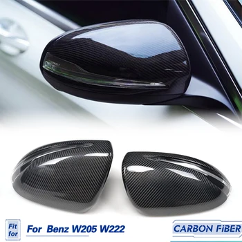 Espelho Retrovisor de carro Cobre Tampas de Fibra de Carbono Para o Benz W205 W222 LHD 2015-2018 Carro de Substituição Espelho de Vista Traseira Cobre Shell
