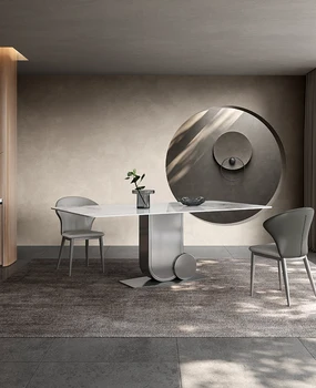 Moderno e minimalista, retangular italiano luz de luxo, mesa de jantar e cadeira de combinação