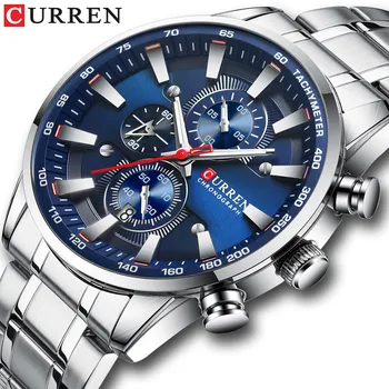 Novo Cronógrafo de Quartzo Homens de Azul de Relógio CURREN empresa de Aço Inoxidável relógio de Pulso de Luxo Relógio Masculino Masculino Relógios de Marca