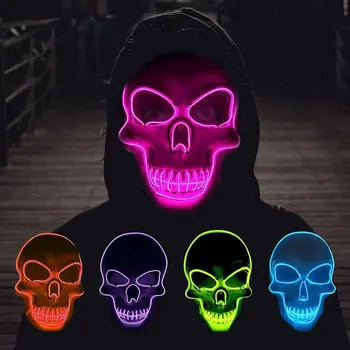 Novo Halloween Horror LED Máscara de Caveira Brilhante Festa Máscara de Expurgo Luminoso de Néon do Diodo emissor de Luz Masque Festa de Máscaras Máscaras de Cosplay