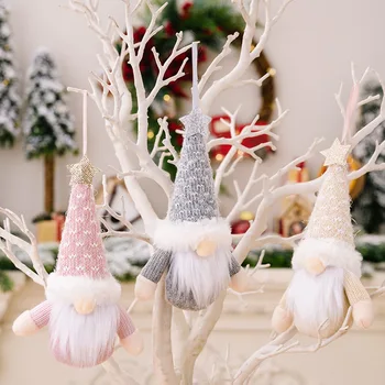 Presente de Ano novo de Natal, Estrela de Cinco pontas de Malha Gnome Boneca Pingente de Árvore de Natal Decoração Enfeites de Casa, Festival de Decorações do Partido