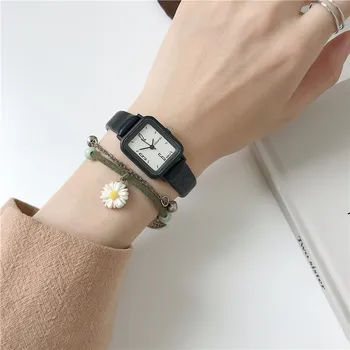 Retro Design Quadrado Mulher relógio Minimalista Mulheres Relógios de Quartzo Casual, Vestido das Senhoras de Preto de Couro Relógios de pulso Relógio Reloj Mujer