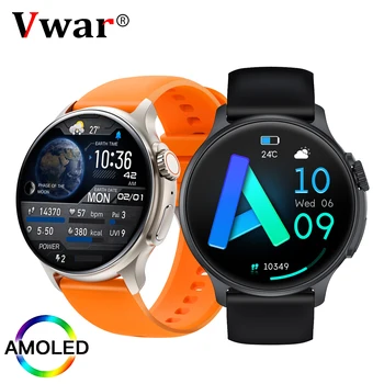 Vwar Ultra Plus Smart Watch AMOLED Sempre-Redondas, Tela de Chamada Bluetooth Smartwatch Homens Mulheres Relógios de Fitness para Android IOS