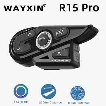 WAYXIN R15 Pro 1pcs Auricular Motocicleta Intercom 8 Piloto de Falar Ao Mesmo Tempo Universal Emparelhamento FM Impermeável Interfone