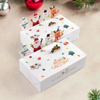 10Pcs Feliz Natal Papel de embrulho de Doces Caixa de Presente de desenhos animados Caixa de Biscoito 2023 Festa de Natal, Decoração de Natal de Navidad 2024 Ano Novo