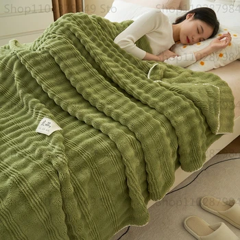 1PC Sólido Listrado Jogar Cobertor de Flanela de Lã Macia Aquecido Ponto Fofo Roupa de Cama de Colcha da cama para o Sofá do Quarto