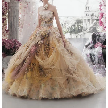2023 Elegantes Príncipes Bola Vestidos de Baile sem Alças, Com Apliques de Renda Flores em 3D Vestido Tulle Vestido de Festa religiosa de Noche