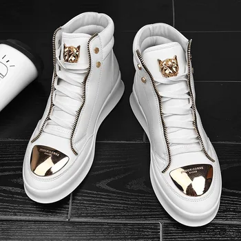 2023 Moda Skate Sapatos de Leopardo Plataforma Sapato Esporte Sapatos de Formação de Homens de Tornozelo Botas de Topo Sapatos Casuais Homens Tênis