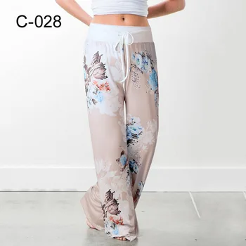 2023 Mulheres Bowknot Cintura Alta Calça De Pijama De Morango Animal Print Floral Casual Solta A Perna Larga Palazzo Sono Salão Calças