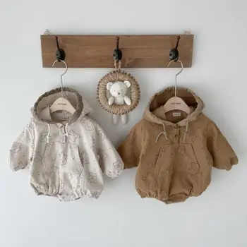 2023 Nova Moda Outono Inverno Hoodies Body Infantil Menino Grande Bolso Do Macacão Menina Bonito Urso De Algodão Bodysuits Uma Peça
