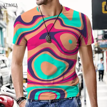 2023 Nova T-shirt masculina Padrão Colorido Impresso em 3D Top Harajuku Rua Roupas Engraçadas Homens O pescoço de Manga Curta Camisa Personalizada