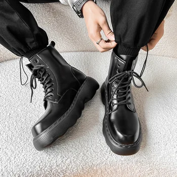 2023 Outono Inverno Chelsea botas de Plataforma Homens Japão coreano Botas de Moda Britânico Alta Superior Negros Homens Brancos Par de Sapatos