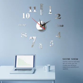 2023New Relógio Relógio, Relógios de Parede de 400mm 3D DIY Espelho Acrílico Adesivos de Decoração de Sala de estar de Quartzo Agulha Frete Grátis