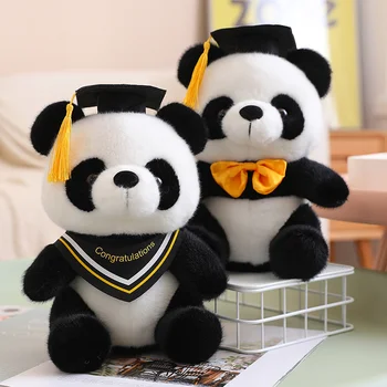 26cm Linda Dr Panda Boneca Brinquedo de Pelúcia Macia Bowknot Bonito Panda Travesseiro Graduação de Presente Para Crianças Meninas de Aniversário, Presente de Natal Decoração