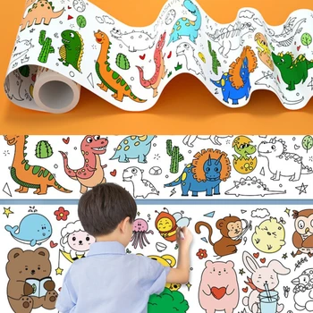 3 metros de desenhos de Crianças Rolo Pastable Cor de Enchimento de Papel de Graffiti de Deslocamento para Colorir Rolo de Papel para as Crianças DIY Brinquedos Educativos