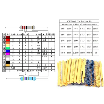 30values=300pcs 600pcs 1/4W 0,25 W 1% de resistores de Filme de Metal Variedade Conjunto de Kit de pacote de eletrônica diy kit (10R~1M) frete grátis
