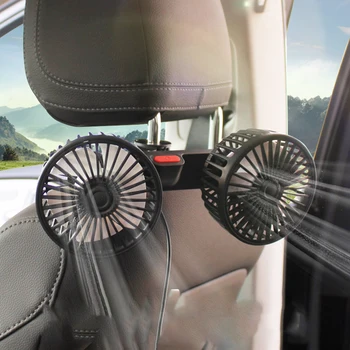 360 Graus de Rotação do Assento de Carro de Trás do Ventilador de Resfriamento de Carga USB Dual Head Fã Auto Encosto de cabeça de Ventilação de Pescoço mais frio do Interior do Carro