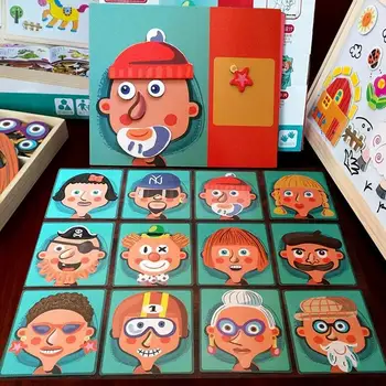 3D Facial Características Magnéticas de Quebra-Cabeças Melhorar a Habilidade Motora Fina de Madeira Educativa Precoce de Aprendizagem Brinquedos Para Crianças de Presente