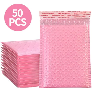 50PCS Espuma de Envelopes Sacos de Auto Selar Correspondências Acolchoado Envelopes com plástico Bolha Saco de Correspondência Pacotes de Saco cor-de-Rosa