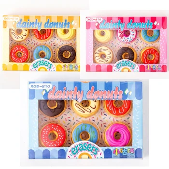 6pcs/set Kawaii Donuts Forma Borrachas para Crianças Bonito Lápis Borracha coreano papel de carta Pintura Ferramentas de Escrita Escolar, material de Escritório
