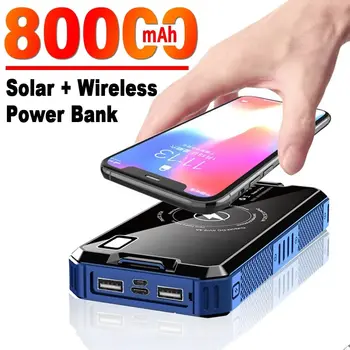 80000mAh Solar sem Fio do Banco do Poder da Capacidade Alta Portátil de Bateria Externa com Lanterna LED Exterior de Viagem para IPhone para Xia