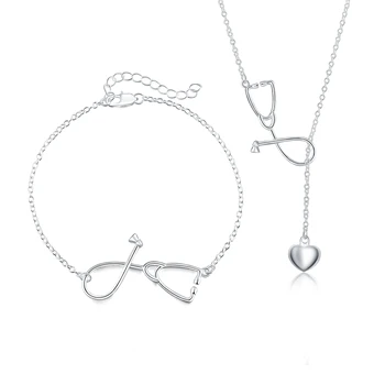 925 prata esterlina da Jóia bonita Estetoscópio coração colar pulseira para as mulheres a moda casamento de Presente do Dia dos Namorados