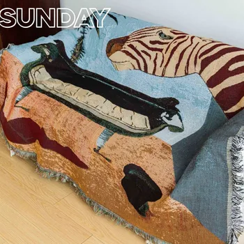 A arte de Piano Zebra Cobertores para Camas de Resumo de Poeira Sofá-Capa dos desenhos animados de Borla a Decoração Home Jogar Cobertor Ins Tecido de Tapeçaria