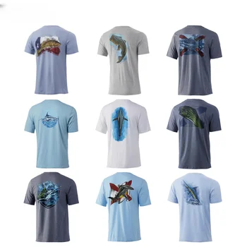 A pesca de Mens Vestuário de Verão T-Shirt manga curta Exterior UV Roupas Casaco com Capuz Upf 50 Pesca Protetor solar Respirável