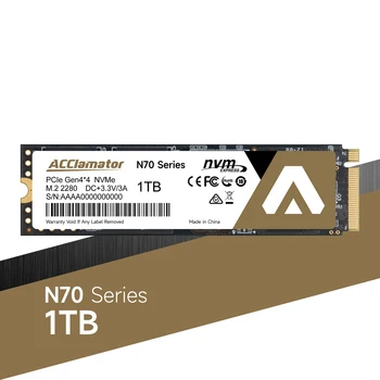 Acclamator N70 SSD de 1TB e 2TB PCIe 4x4 NVMe Leia 7300 MB/s M. 2 Unidade de Estado Sólido Compatível para PS5 SSD Equipado com 1GB de DDR4 Cache