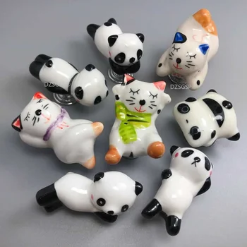 Adorável dos desenhos animados do Panda Gato Forma de Porta de Armário Botões de Crianças Criativas e Mobília de Sala de Gavetas Cerâmica Puxa Identificadores de Hardware