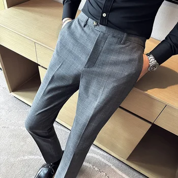 Alta Qualidade de Xadrez Terno Calças para Homens coreano de ajuste Fino Casual Calças dos Homens de Negócios de Casamento do Noivo Calças de Homens Vestuário