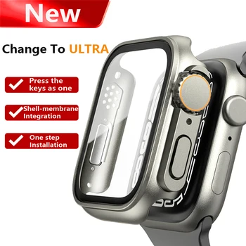 Alterar A Ultra para a Apple, caixa de Relógio de 45mm 44mm 41 40 mm Vidro Temperado Cobrir a Aparência dos Iwatch 8 7 5 4 6 SE Atualizar Para o Ultra