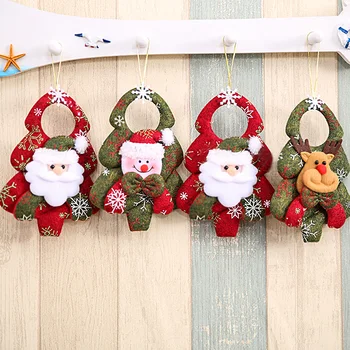 Boneca De Natal Da Porta De Suspensão Do Plush Bordado Papai Noel Boneco De Neve Elk Carfts Pingentes Para Árvore De Natal Queda De Enfeites Decoração
